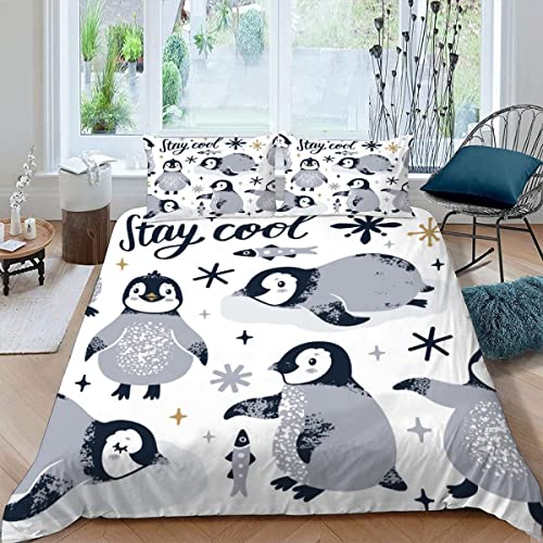 ROMIGO Bettwäsche 135x200 Mädchen Jungen Süßer Pinguin 3D Druck Sommer Leicht Mikrofaser Bettbezug Cartoon-Tiere Zimmer Dekor Bettwäsche-Sets 3Teilig mit Reißverschluss und 2 Kissenbezüge 80x80 von ROMIGO