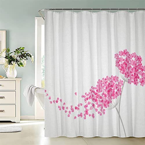 ROMIGO Blumen Duschvorhang 180x200 Anti-Schimmel Duschvorhänge für Badewanne Badezimmer Wasserdichter Waschbar Polyester Stoff Rosa Blütenblätter Shower Curtains mit 12 Duschvorhangringe von ROMIGO