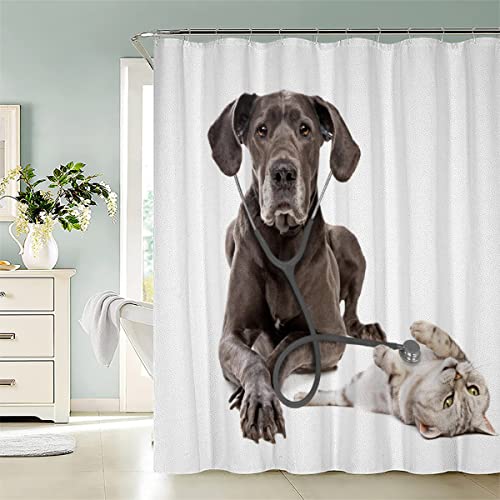 ROMIGO Duschvorhang Hund Katze 120x180 cm Anti-Schimmel Wasserdichter Waschbar Polyester Stoff Shower Curtain für Badezimmer 3D Süßes Haustier Badewanne Vorhang mit 12 Duschvorhängeringen von ROMIGO