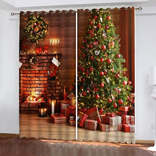 ROMIGO Gardinen Blickdicht Weihnachten Vorhang Verdunkelung Schlafzimmermit Ösen Gardinen Weihnachtsbaum 3D Polyester Verdunkelungsvorhang für Wohnzimmer Wohnkultur 2-Set B 140x H 250cm von ROMIGO