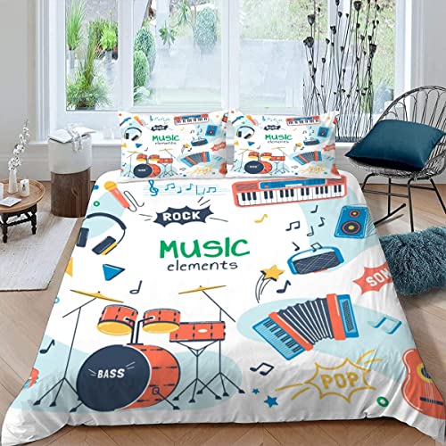 ROMIGO Kinderbettwäsche 135x200 Thema Musik Mädchen Jungen Kinder 3D Druck Musikinstrument Bettbezug Weich Mikrofaser Sommer Bettwäsche-Sets 3 Teilig mit Reißverschluss und 2 Kissenbezüge 80x80cm von ROMIGO