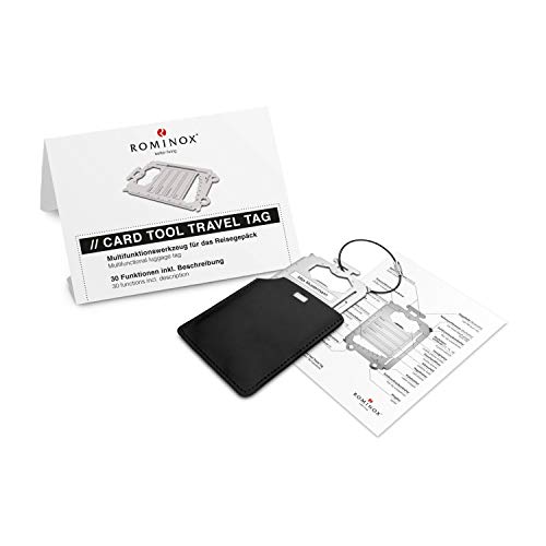 Geschenkartikel: ROMINOX Card Tool // Travel Tag – 30 Funktionen – Multifunktionaler Kofferanhänger/Reisegepäckanhänger, Edelstahl inkl. Etui & Funktionsbeschreibung, Multifunktionswerkzeug von ROMINOX