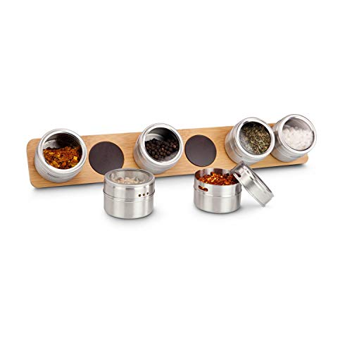ROMINOX Geschenkartikel Gewürz-Magnetboard // Gustus – Gewürze Immer griffbereit – geräumige Edelstahl-Behälter mit Streuöffnung auf Bambus-Magnetboard; Maße: ca. 41.7 x 6.5 x 5.2 cm von ROMINOX