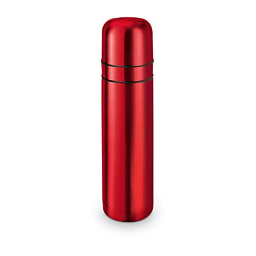 ROMINOX Geschenkartikel Isolierkanne // Cup in Cup mit 2 Deckeln – rot – Elegante Isolierkanne, Drehverschluss mit Drucköffnung, integrierter Zweitbecher, 750 ml, Outdoor, Wandern, Büro von ROMINOX