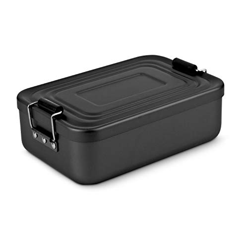 ROMINOX Geschenkartikel Lunchbox // Quadra verschiedene Varianten – hochwertige Aluminium Aufbewahrungsbox, praktisch und leicht, Proviantbox mit Dichtungsring (Schwarz matt, Medium) von ROMINOX