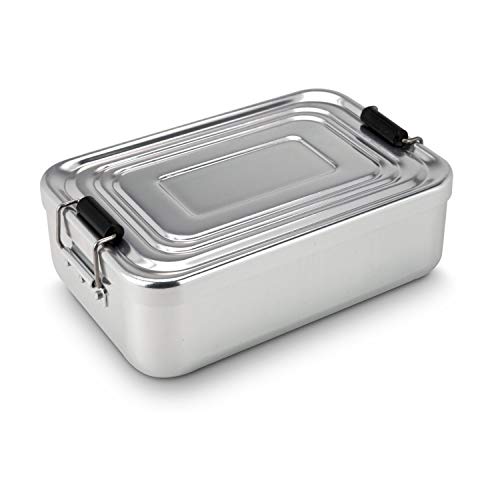ROMINOX Geschenkartikel Lunchbox // Quadra verschiedene Varianten – hochwertige Aluminium Aufbewahrungsbox, praktisch und leicht, Proviantbox mit Dichtungsring (Silber glänzend, Medium) von ROMINOX