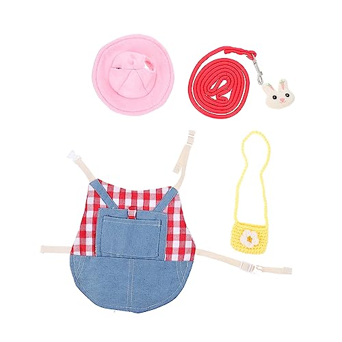 ROMISBABA 1 Satz Hasenkleidung Bunny Suit hasenkostüme Bunny Costume Hasen-Outfit Bunny-Kleidung für Häschen-Outfit mit Gittermuster Plüsch Hasen-Geschirr-Kit Kaninchen-Outfit Baumwolle rot von ROMISBABA