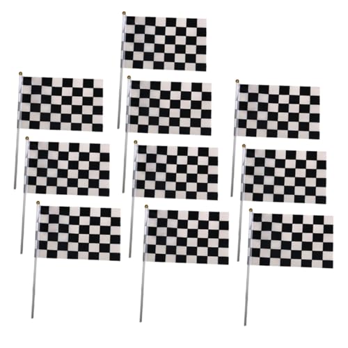 ROMISBABA 10 Stück Teiliges Schwarz Weiße Karierte Handflaggen aus Polyester Leicht und Strapazierfähig Waving Flag für Motorsport Events Rennfeiern Halloween Partys und Fanunterstützung von ROMISBABA