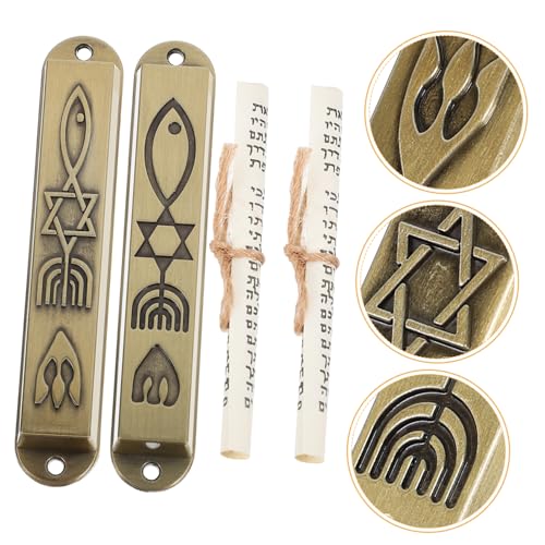 ROMISBABA 2 Stück Antike Metall Mezuzah Vintage Türschild Religiöse Dekoration für Zuhause Büro Schlafzimmer Hotel Bibliothek Geeignet Religiöser Schmuck mit Kunstvollem Retro Design von ROMISBABA