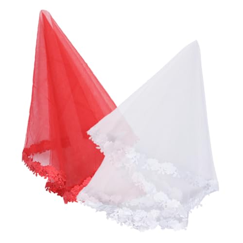 ROMISBABA 2 Stück Brautschleier Teiliges Einlagig Luftiger Schleier für Braut Bachelorette Party Hochzeitsfeier Weiß Rot Angenehm Leicht Elegant von ROMISBABA