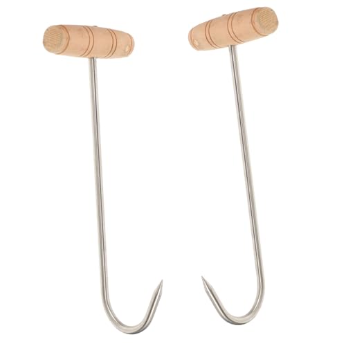 ROMISBABA 2 Stück Edelstahl Fleischhaken mit Holzgriff Langlebig Rostfrei Leicht für Metzgerei Bbq Küchen und Fleischaufhängung von ROMISBABA