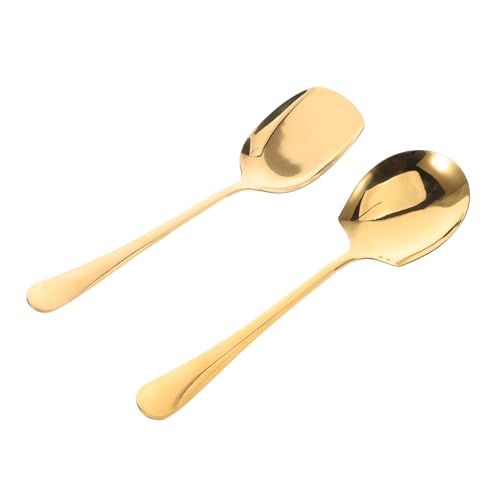 ROMISBABA 2 Stück Edelstahl Servierlöffel Gold Langer Griff Ergonomisch Große Schaufel Spülmaschinenfest für Buffet Restaurant Hotel Praktische Suppen und Reisportionierer von ROMISBABA