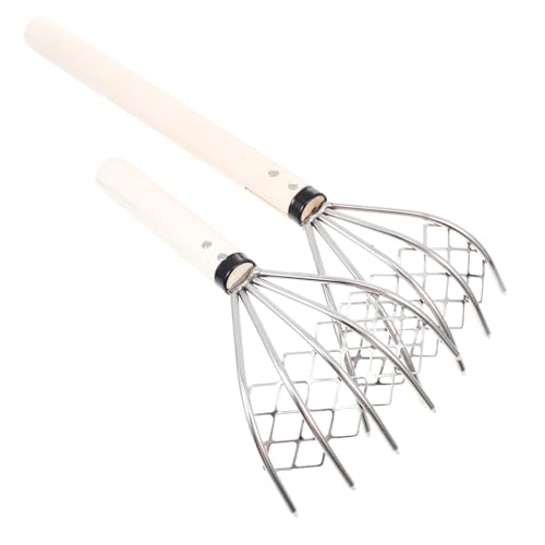 ROMISBABA 2 Stück Edelstahl Strandrechen mit Netz Ergonomischer Holzgriff Robuster Handkultivator zum Muscheln Graben Langlebiges Meeresschnecken Werkzeug für Strand und Garten von ROMISBABA