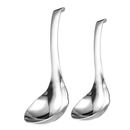 ROMISBABA 2 Stück Edelstahl Suppenkelle Rostbeständig mit Praktischem Haken Langlebiger Küchenlöffel für Suppen und Soßen Modernes Design Komfortabler Griff Multifunktional und Handlich von ROMISBABA