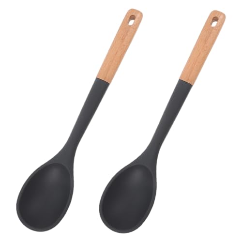 ROMISBABA 2 Stück Großer Silikon kochlöffel mit Holzgriff Hitzebeständig Antihaftbeschichtet Multifunktional zum Rühren Servieren und Schöpfen für Vielseitige Küchenanwendung von ROMISBABA