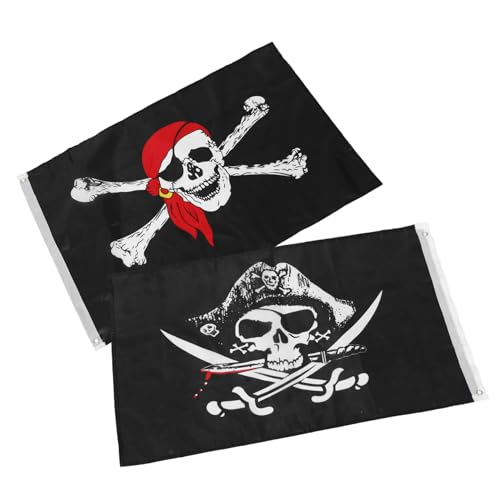 ROMISBABA 2 Stück Halloween Piratenflaggen mit Schädelmotiv und Kopftuch Langlebige Partydeko für Gruselige Feststimmung bei Halloweenfeiern und Piraten Mottopartys von ROMISBABA