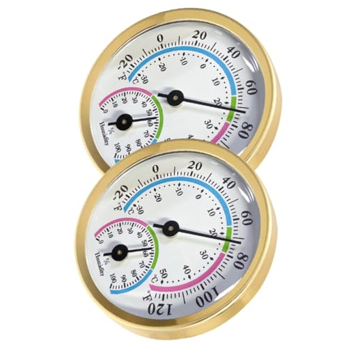 ROMISBABA 2 Stück Hygrometer und Thermometer aus Mini Temperatur Feuchtigkeitsmesser Präzise Messung Rundes Design für Innenbereiche Wie Büro Weinlager Werkstatt ohne Batterien Goldfarben von ROMISBABA