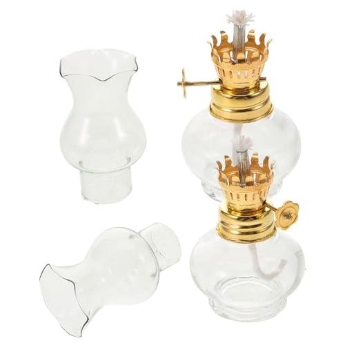 ROMISBABA 2 Stück Kleine Glas Kerosinlampen Retro Petroleum Tischlampen Feine Verarbeitung Dekorative Öllampen für Wohnzimmer Notbeleuchtung Sicher und Einfach zu Verwenden von ROMISBABA