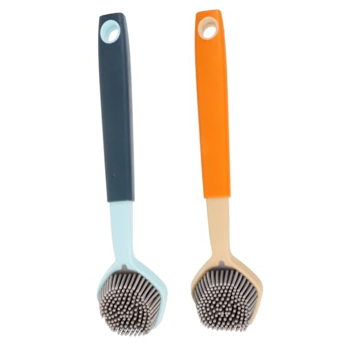 ROMISBABA 2 Stück Küchenbürsten mit Langem Griff rutschfest aus Hitzebeständigem Silikon für Pfannen und Schüsselreinigung Praktische Spülbürsten mit Aufhängeloch Hygienisch und Vielseitig von ROMISBABA