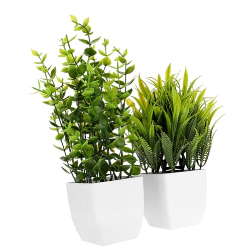 ROMISBABA 2 Stück Künstliche Bonsai Pflanzen im Topf Lebensechte Deko für Schreibtisch Büro Wohnzimmer Pflegeleichte Grüne Kunstpflanzen ohne Gießen Langlebige Hochwertige Materialien von ROMISBABA