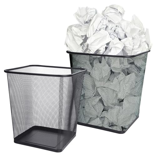 ROMISBABA 2 Stück Metall Mülleimer mit Stabiler Luftdurchlässiger Lochstruktur Robuster Drahtkorb für Büro Küche und Bad Moderner Abfalleimer für Mülltrennung und Recycling Schwarz Groß von ROMISBABA