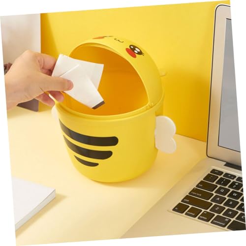 ROMISBABA 2 Stück Mini Desktop Abfalleimer mit Schwenkdeckel Multifunktionaler Tischmülleimer im Niedlichen Bienen design Kompakter Aufbewahrungskorb für Büro und Haushalt Platzsparend und von ROMISBABA