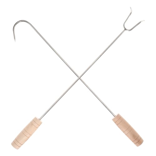 ROMISBABA 2 Stück Professioneller Teilig Holzgriff Fleischhaken Hitzebeständig Edelstahl Rosthaken für Präzises Greifen Beim Grillen Wenden und Braten Spülmaschinenfreundlich für Bbq und von ROMISBABA