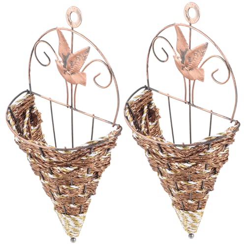 ROMISBABA 2 Stück Rattan Wandblumentopf Dreieckig Hängender Blumenhalter Boho Stil Leichtes Dekorativer Übertopf Für Innenräume Wohnzimmer Schlafzimmer von ROMISBABA