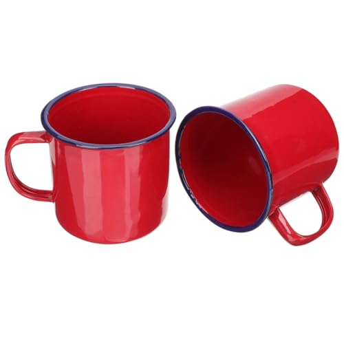 ROMISBABA 2 Stück Retro Emaille Tasse Langlebige Trinkbecher aus Rostfreiem Hitzebeständig und Rutschfest für Kaffee Tee Camping und Picknick von ROMISBABA