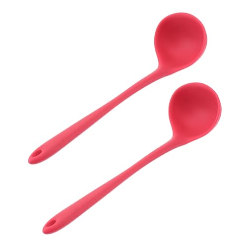 ROMISBABA 2 Stück Silikon Suppenkelle Rot Antihaft Bpa Frei Hitzebeständig Langer Griff Einteilig Küchenutensil Servierlöffel Für Suppe Milchpulver Nudeln von ROMISBABA