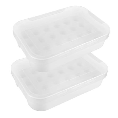 ROMISBABA 2 Stück Stapelbarer Eierbehälter mit Deckel Eieraufbewahrung Kühlschrank Organizer Atmungsaktiv Weiß Mehrschicht eierbox für Küchenlagerung und Frischeerhalt von ROMISBABA