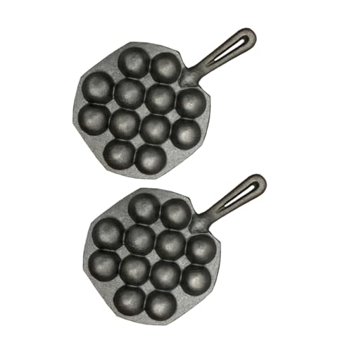 ROMISBABA 2 Stück Takoyaki Grillpfanne Gusseisen Antihaft Takoyaki Mould für Octopus Fleischbällchen Sichere Eisenform für Ofen Kühlschrank und Geschirrspüler Komfortable Griffe für von ROMISBABA