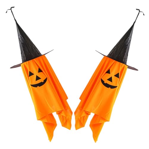ROMISBABA 2 Stück Teiliges Halloween Deko Große Hängende Kürbis Zaubererhüte aus Stoff Langlebig Leicht für Innen Außen Party Wohnzimmer und Garten von ROMISBABA