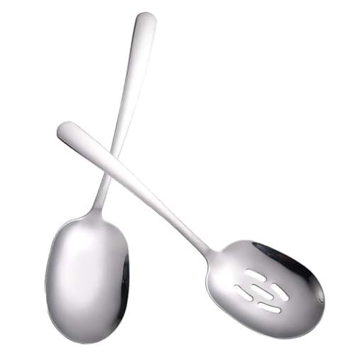 ROMISBABA 2 Stück Teiliges Servierlöffel aus Edelstahl Langlebig Ergonomisch Geformt mit Schlitzen Leicht Tragbar für Küche Restaurant und Buffet Rostfrei und Einfach zu Reinigen von ROMISBABA