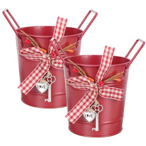 ROMISBABA 2 Stück Teiliges Weihnachts Blumentopf aus Retro Metall mit Schleifen Dekor Dekorative Blumentöpfe für Balkon Garten und Kreative Pflanzkübel in Rot von ROMISBABA