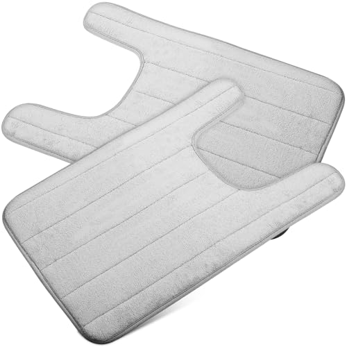ROMISBABA 2 Stück U förmiger Badvorleger rutschfest Wasserabsorbierend Waschbar Weicher Badezimmerteppich Wc Vorleger Silbergrau für Konturierte Toiletten Badezimmer Fußmatte von ROMISBABA