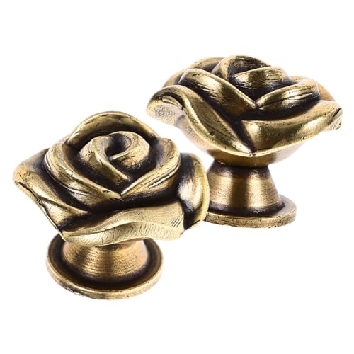 ROMISBABA 2 Stück Vintage Möbelknöpfe Rosenform Schubladengriffe Schrankgriffe Küchenschrankgriffe Antik Stil Einzelnes Bohrloch für Schrank und Kommode von ROMISBABA
