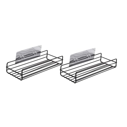 ROMISBABA 2 Stück Wandmontierte Aufbewahrungsregale aus schwarzem Metall Platzsparende Badezimmer Küchenhalter Umweltfreundlich Rostfrei mit Dekorativem Design und Vielseitiger Nutzung von ROMISBABA