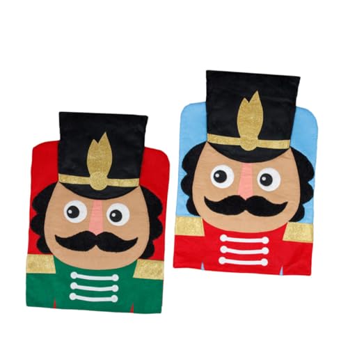 ROMISBABA 2 Stück Weihnachtliche Nutcracker Stuhlhussen für Esszimmerstühle Dekorative Stuhlbezüge in Rot und Blau Einfache Handhabung Geeignet für Restaurant Feier und Familienessen von ROMISBABA