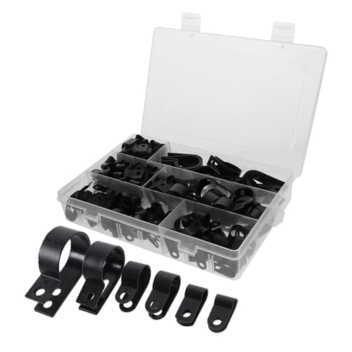 ROMISBABA 200 Stück Teiliges Schwarze Nylon Kabelclips P Form Vielseitige Kunststoffklemmen für Kabelbefestigung Auto Drahtclips mit Aufbewahrungsbox für Büro und Industrie von ROMISBABA