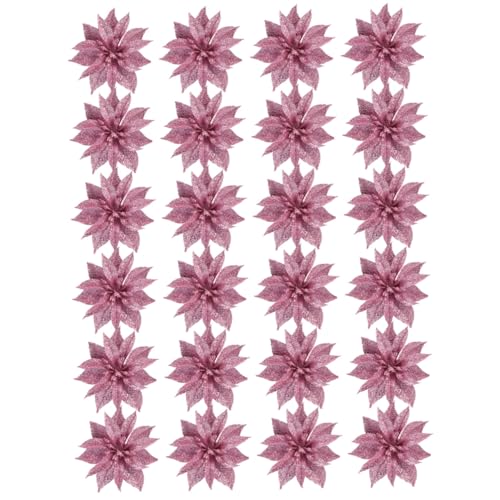 ROMISBABA 24 Stück Teiliges Mini Doppel Rattan Weihnachtsblumen mit Glitzer Handgefertigter Christbaumschmuck und DIY Dekoration für Weihnachtsbaum Kranz und Festliche Anlässe von ROMISBABA