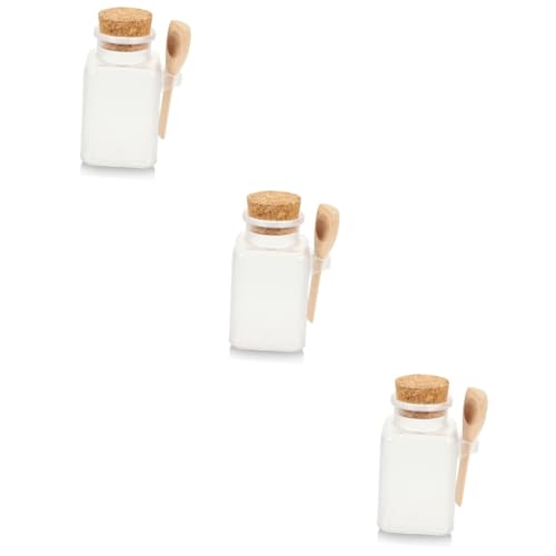 ROMISBABA 3 Sätze Teiliges Transparente Frosted Kosmetikbehälter Naturkorkverschluss Und Löffel Luftdichte Aufbewahrungsflaschen Für Badekristalle Gesichtspuder Multifunktional 6 Stücke * 3 von ROMISBABA