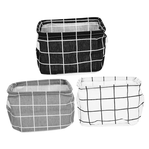 ROMISBABA 3 Stück Aufbewahrungskörbe aus Baumwoll leinen mit Griffen Vielseitige Desktop organizer für Kosmetik Kleidung und Kleinteile Praktische Aufbewahrungsboxen in Dunkel und Kariert von ROMISBABA
