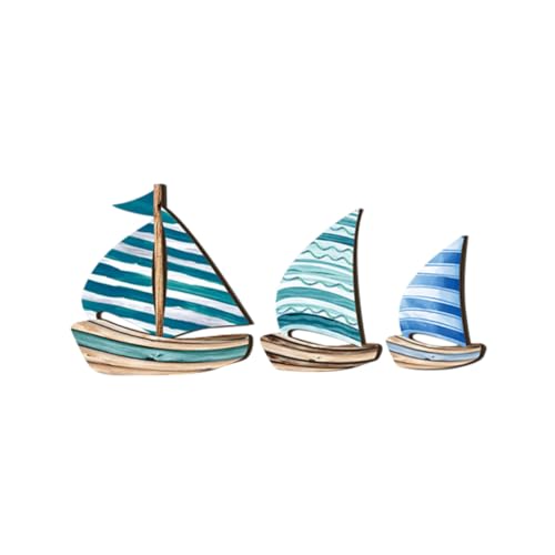 ROMISBABA 3 Stück Holz Segel Wanddekoration Küstenthema Wandkunst Küstenboot Wandkunst Seehaus Wanddekoration Nautische Themendekoration Mediterraner Stil Holzhandwerk Boot von ROMISBABA