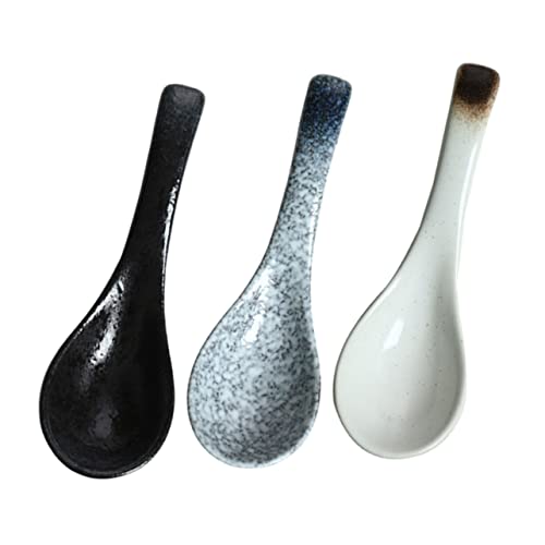 ROMISBABA 3 Stück Keramik Suppenlöffel Japanische Esslöffel aus Stabilem Feinem Porzellan Vielseitig für Suppe Dessert Frühstück Geeignet für Alltag Party und Festlichkeiten von ROMISBABA