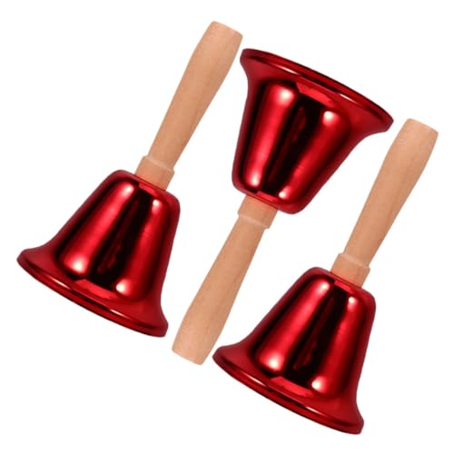 ROMISBABA 3 Stück Metall Handglocke mit Holzgriff Laute Handglocken für Service Dinner Klassenzimmer und Senioren Robuste Eisenklingel für Klare Alarmrufe und Vielseitigen Einsatz von ROMISBABA