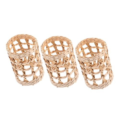 ROMISBABA 3 Stück Teiliges Handgewebte Glasbecherhüllen aus Natürlichem Stroh Hitzebeständig und Isolierend Vielseitig Verwendbar als Flaschen Glasbehälterschutz für Zuhause und Büro von ROMISBABA
