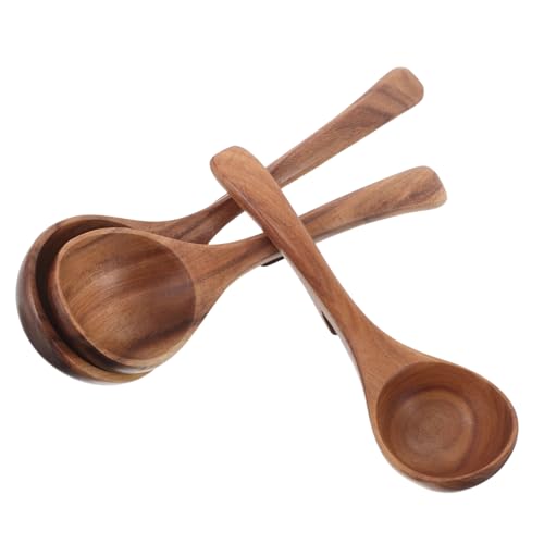 ROMISBABA 3 Stück Teiliges Langer Holz Kochlöffel mit Haken Hitzebeständig Antihaftbeschichtet zum Servieren von Suppe und Teigtaschen Praktischer Aufhänger für einfache Lagerung von ROMISBABA