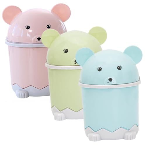 ROMISBABA 3 Stück Teiliges Mini Mülleimer mit Schwingdeckel Cartoon Design Kompakt und Tragbar Farbiges Desktop Abfallbehälter für Küche Wohnzimmer Büro und Badezimmer von ROMISBABA