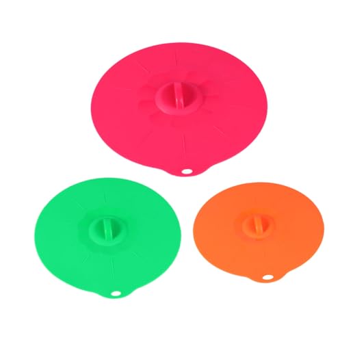 ROMISBABA 3 Stück Teiliges Silikon Frischhalte Deckel Set Mikrowellengeeignet Hitzebeständig Multifunktional Luftdicht Versiegelnd für Schüsseln und Töpfe Bpa Frei in Rot Grün und Orange von ROMISBABA